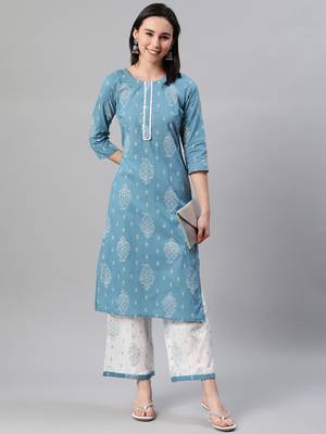 Blue printed cotton kurtas-and-kurtis 5