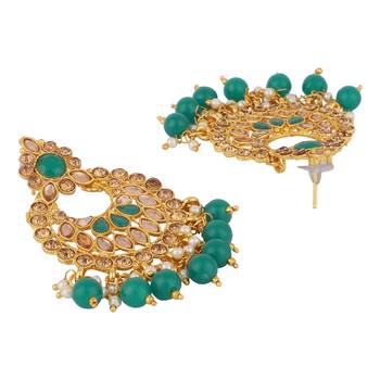 Piah Gold Plated Wedding Jewellery Gold & Green Square Kundan & Pearl Half Bridal Choker Necklace 2