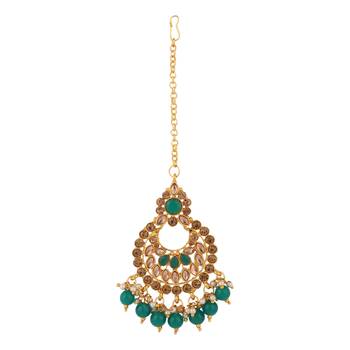 Piah Gold Plated Wedding Jewellery Gold & Green Square Kundan & Pearl Half Bridal Choker Necklace 3