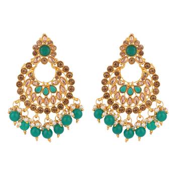 Piah Gold Plated Wedding Jewellery Gold & Green Square Kundan & Pearl Half Bridal Choker Necklace 5