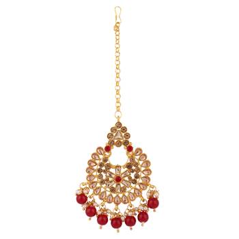 Piah Gold Plated Wedding Jewellery Gold & MarronSquare Kundan & Pearl Half Bridal Choker Necklace 2