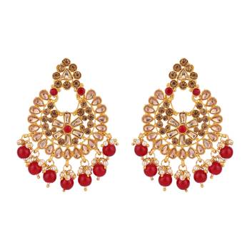 Piah Gold Plated Wedding Jewellery Gold & MarronSquare Kundan & Pearl Half Bridal Choker Necklace 3