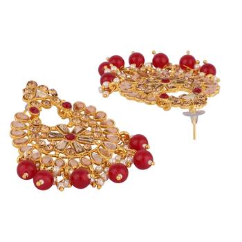 Piah Gold Plated Wedding Jewellery Gold & MarronSquare Kundan & Pearl Half Bridal Choker Necklace 4