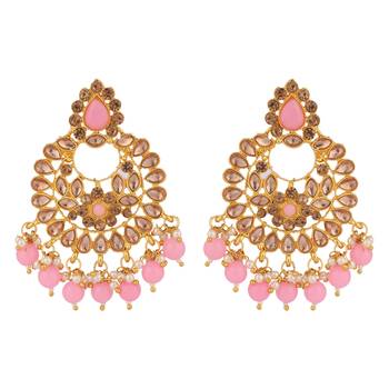 Piah Gold Plated Wedding Jewellery Gold & Pink  Square Kundan & Pearl Half Bridal Choker Necklace 2