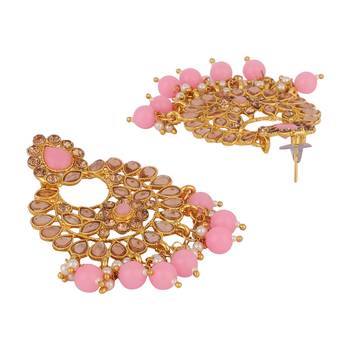 Piah Gold Plated Wedding Jewellery Gold & Pink  Square Kundan & Pearl Half Bridal Choker Necklace 3