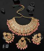 Gold & Baby Pink Kadi fitting half bridal choker necklace