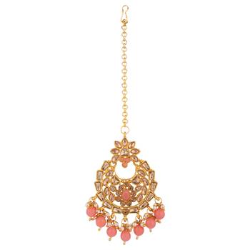 Gold & Baby Pink Kadi fitting half bridal choker necklace 2