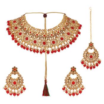 Gold & Red Kadi fitting half bridal choker necklace 1