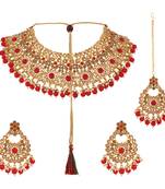 Gold & Red Kadi fitting half bridal choker necklace