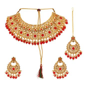 Gold & Red Kadi fitting half bridal choker necklace 5