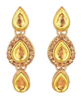 gold metal necklace set with shore kundan design 2