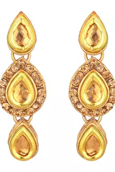 gold metal necklace set with shore kundan design
