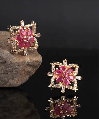 Gold plated Studded Pink Earring 1