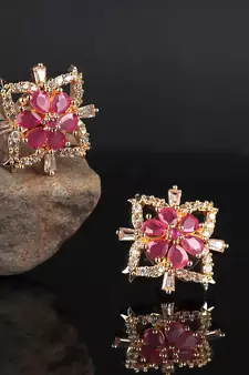 Gold plated Studded Pink Earring