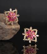 Gold plated Studded Pink Earring