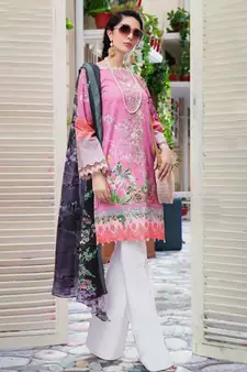 Pink Floral Print crepe Unstitched Salwar  Kameez