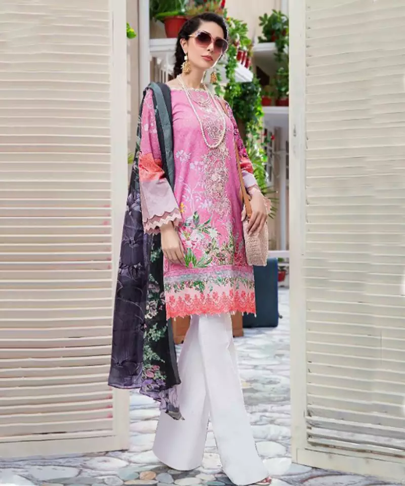 Pink Floral Print crepe Unstitched Salwar  Kameez