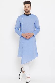 Blue plain cotton men-kurtas