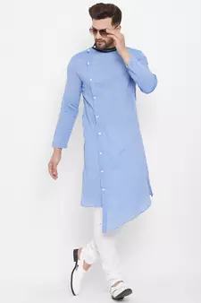 Blue plain cotton men-kurtas