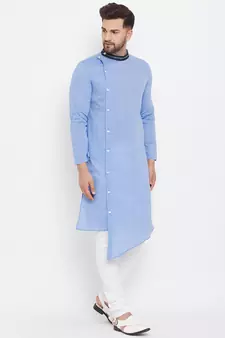 Blue plain cotton men-kurtas