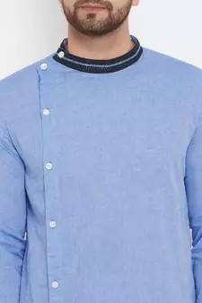 Blue plain cotton men-kurtas