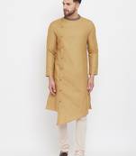 Beige plain cotton men-kurtas