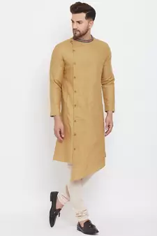 Beige plain cotton men-kurtas