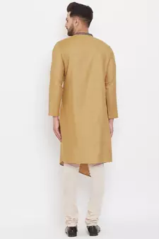 Beige plain cotton men-kurtas