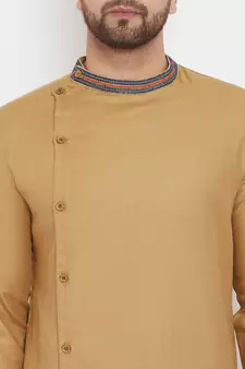 Beige plain cotton men-kurtas