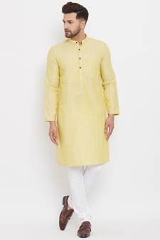 Yellow plain linen men-kurtas