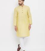 Yellow plain linen men-kurtas