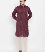 Maroon printed viscose rayon men-kurtas
