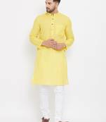 Yellow plain cotton men-kurtas