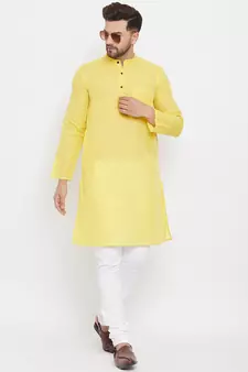 Yellow plain cotton men-kurtas