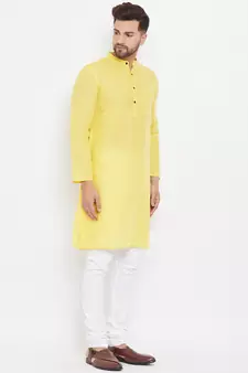 Yellow plain cotton men-kurtas