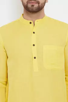 Yellow plain cotton men-kurtas