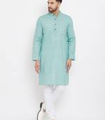 Green plain cotton men-kurtas