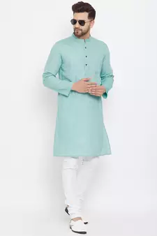 Green plain cotton men-kurtas