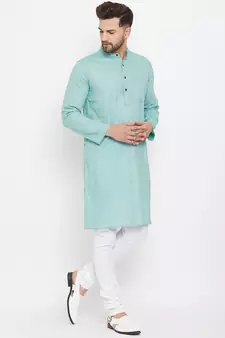 Green plain cotton men-kurtas