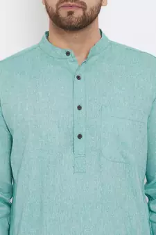 Green plain cotton men-kurtas