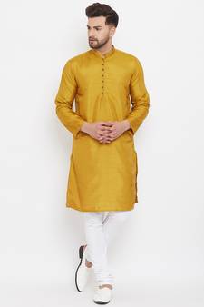 Yellow plain polyester men-kurtas