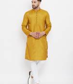 Yellow plain polyester men-kurtas