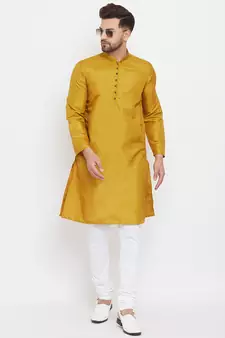 Yellow plain polyester men-kurtas