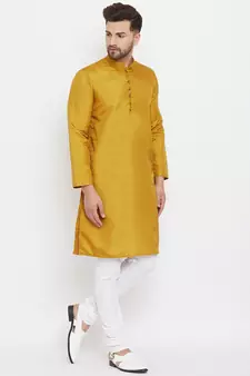 Yellow plain polyester men-kurtas