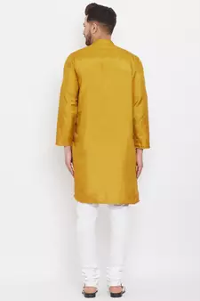 Yellow plain polyester men-kurtas