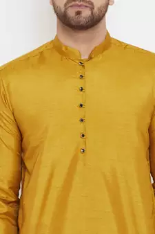 Yellow plain polyester men-kurtas