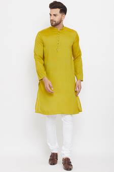Yellow woven viscose rayon men-kurtas