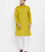 Yellow woven viscose rayon men-kurtas