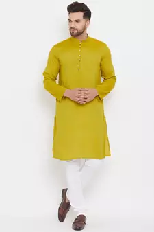 Yellow woven viscose rayon men-kurtas