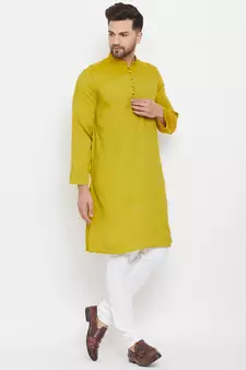 Yellow woven viscose rayon men-kurtas